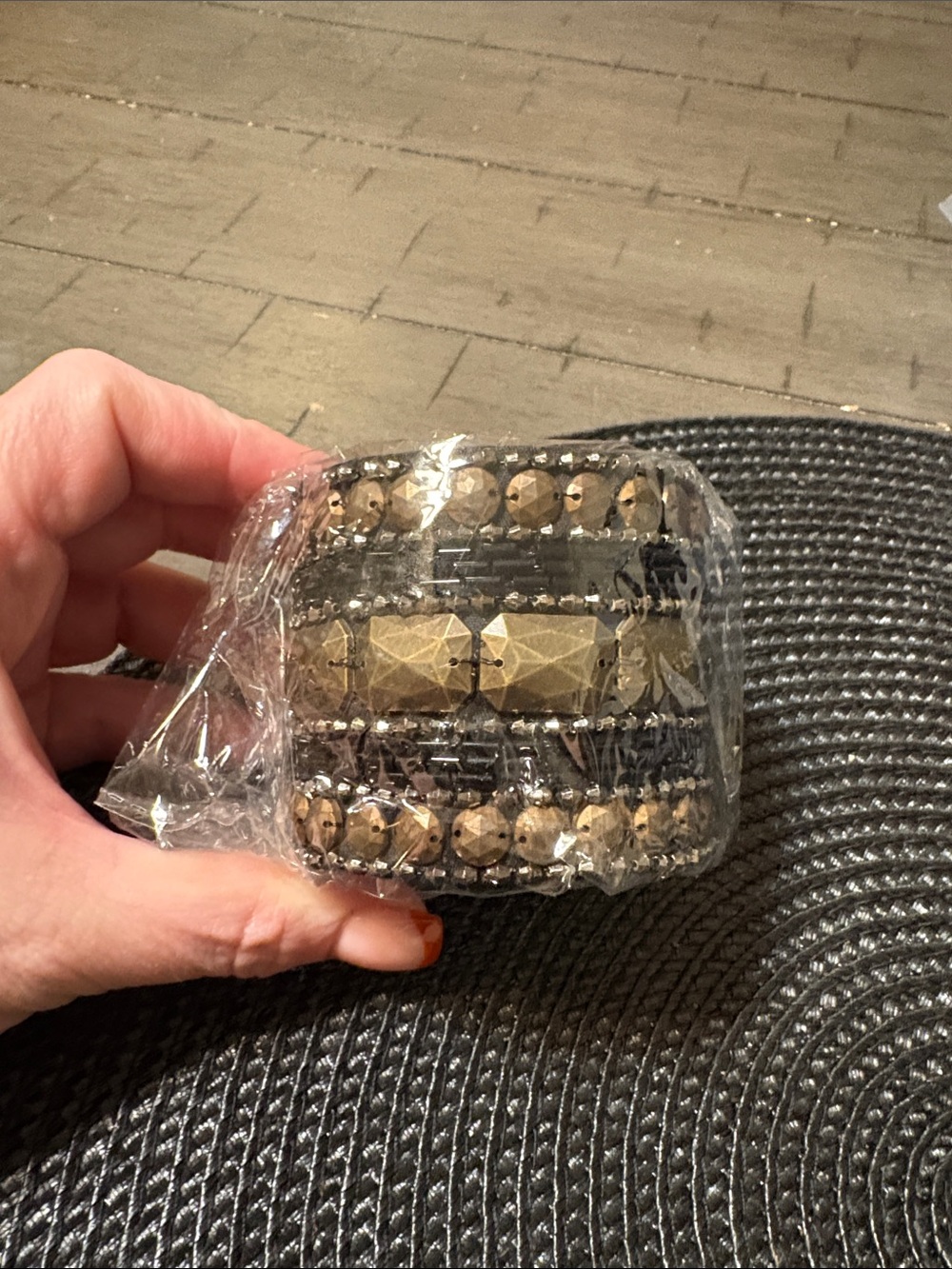 Studded Black and Gold Wrap Cuff Bracelet - Women Accessories
